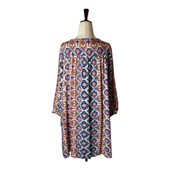 Glam Dress Women Medium Orange Blue Aztec Print V Neckline Long Sleeve‎ Mini - Picture 2 of 9